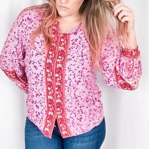 SOLD OUT NWT Pink & Orange Button Front Floral Boho Blouse